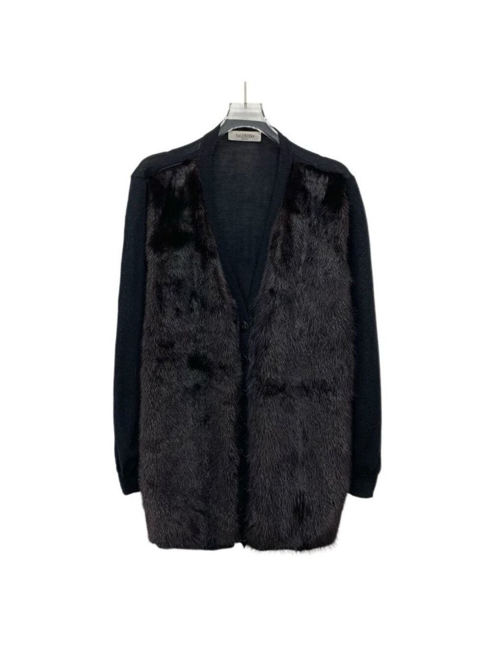 Valentino Black Wool & Brown Mink Fur V-Neck Jacket